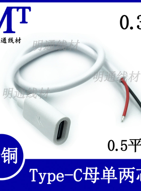 Type-C公头C口母头数据线线USB-C两芯四2A快充焊接单头电源线白色