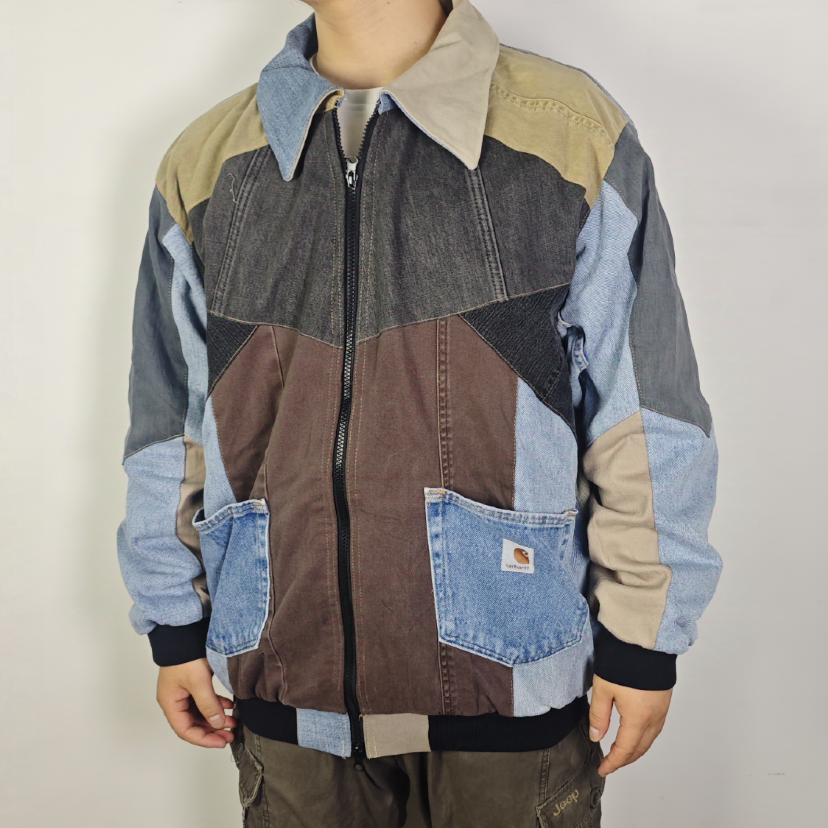 卡哈特carhartt牛仔remake改制拼接夹克外套古着海淘孤品个性加厚
