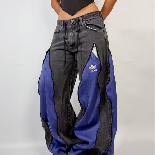 牛仔裤运动裤拼接重构古着remake解构现货正品孤品个性vintage