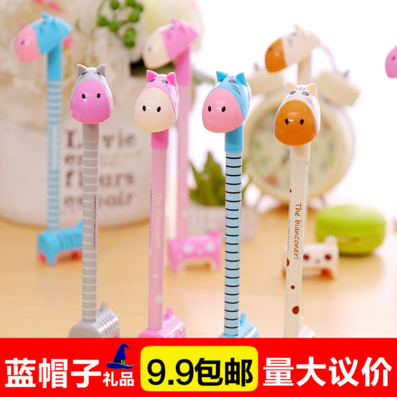 日韓文具超Q小驢圓珠筆卡通動物筆可站立走珠筆河馬表情圓珠筆