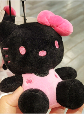 韩国代购Sanrio黑色Hellokitty包挂件玩偶毛绒公仔/黑皮kitty挂饰