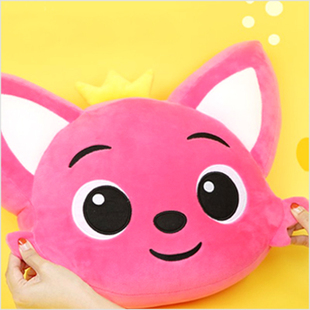 进口pinkfong碰碰狐毛绒玩具公仔头像靠垫狐狸靠枕午睡枕 韩国代购