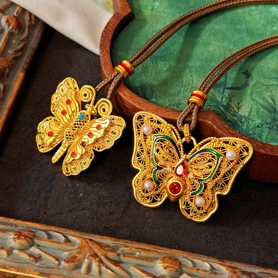 金店同款古法沙金彩玲珑花蝶