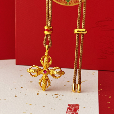 藏式十字金刚杵沙金吊坠