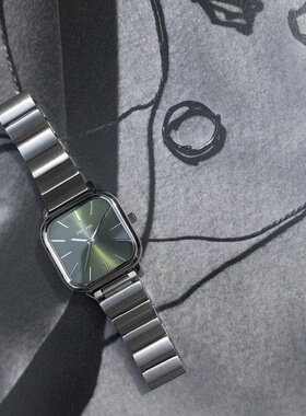 BREDA ESTHER复古方形手表女表小巧绿色表盘ins风潮钢带欧美腕表