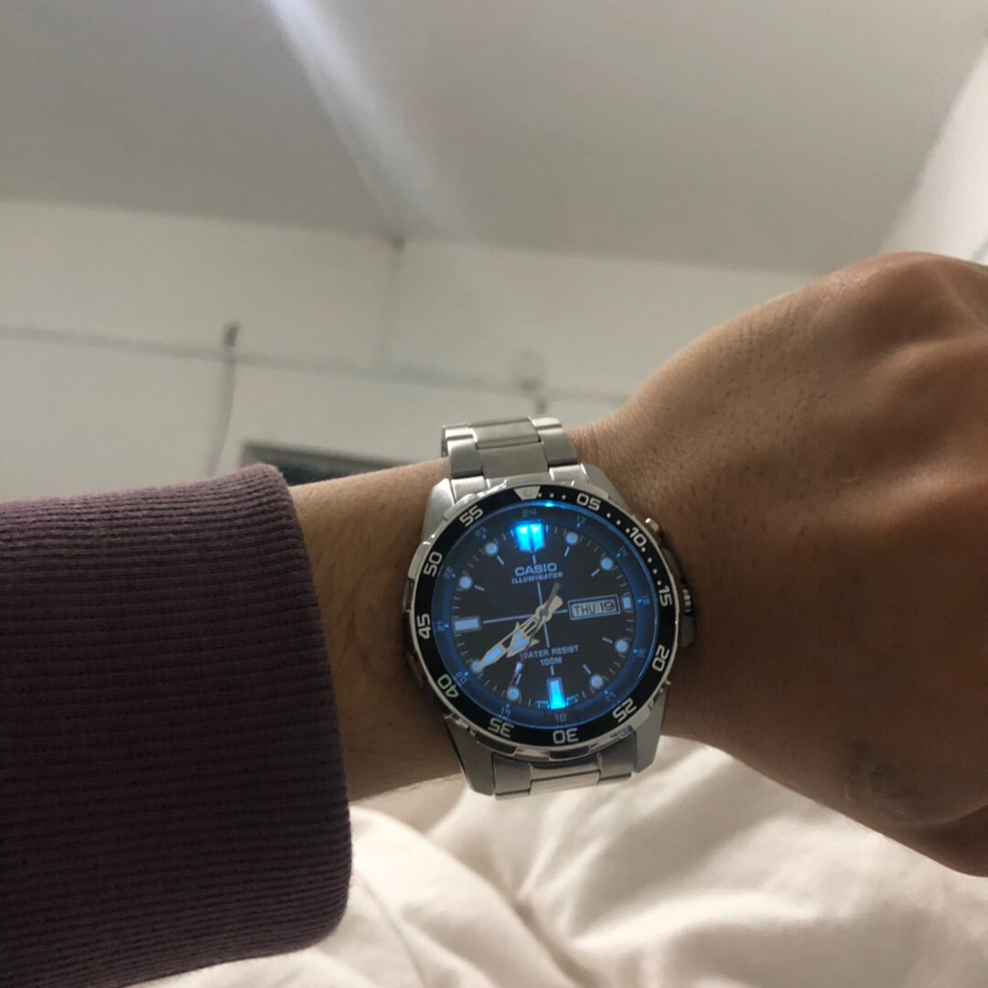 代购卡西欧casio黑水鬼MTD-1079D-1A商务防水腕表不锈钢石英表