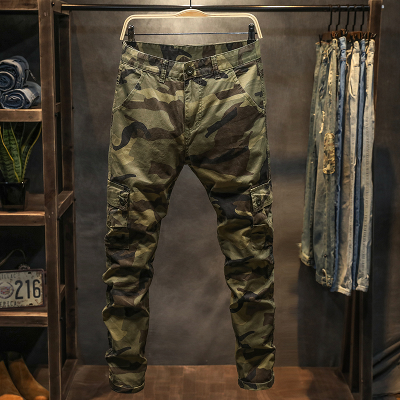 春季迷彩裤男工装裤男宽松潮牌束脚多口袋耐磨工作保安特种兵裤子