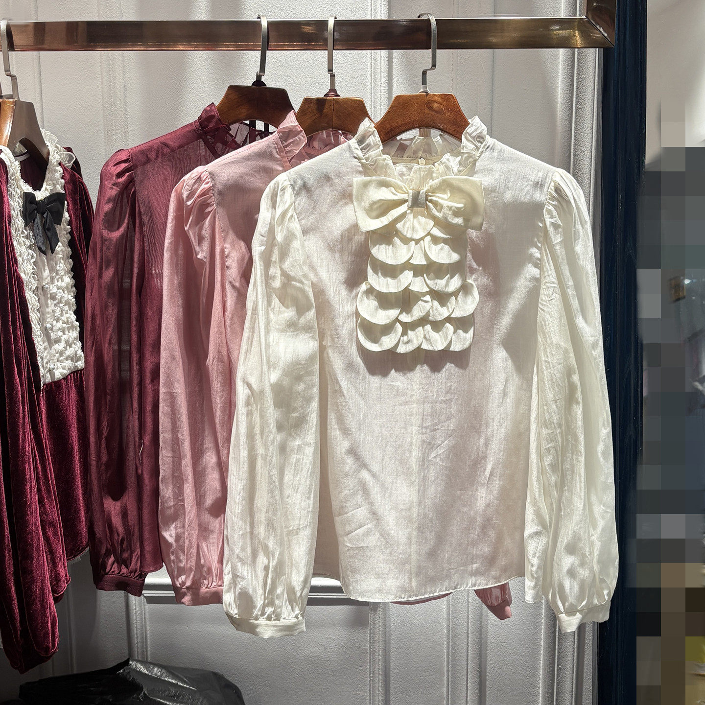 南油2026春秋新品女装木耳边蝴蝶结泡泡袖两件套小衫设计感上衣仙,女装/女士精品,衬衫,淘宝优惠券,粉丝福利购,淘宝优惠卷