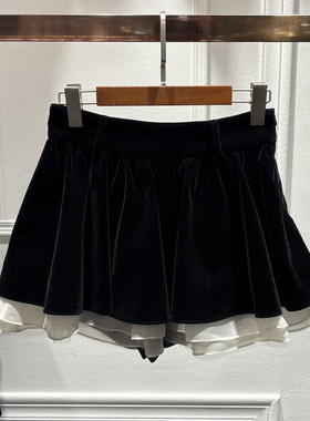 南油25秋冬新品女装百搭短裙蛋糕裙高腰a字半身裙蓬蓬丝绒裙裤仙