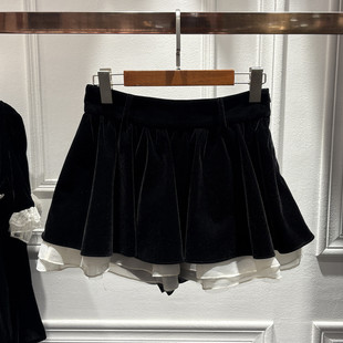 仙 百搭短裙蛋糕裙高腰a字半身裙蓬蓬丝绒裙裤 南油25秋冬新品 女装