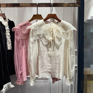 上衣 双层树叶领镂空系带微透两件套套头法式 南油2026春秋新品 女装