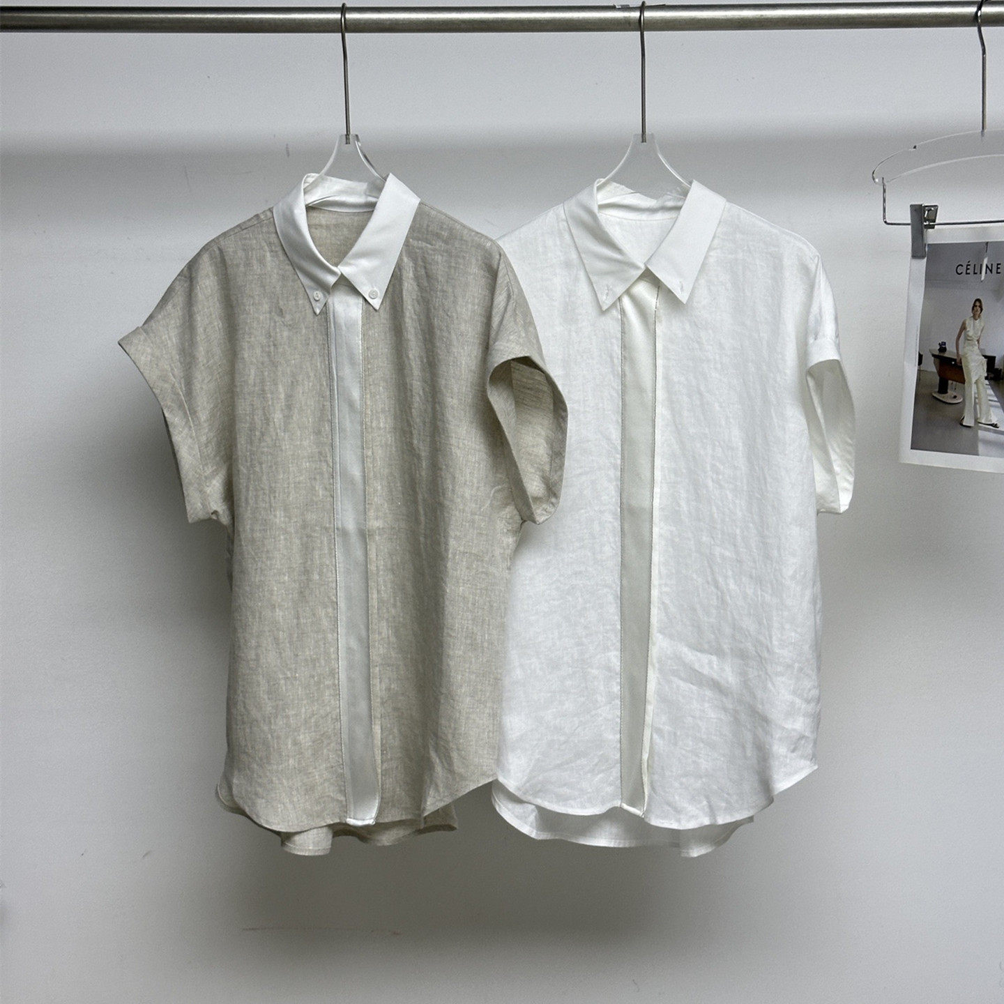 南油2026夏季新品女装法式极简风真丝拼亚麻短袖衬衫百搭透气上衣