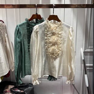 新品 衬衫 女装 绝美花朵上衣设计感荷叶边领长袖 仙 法式 南油2026春季