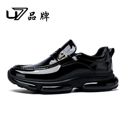 U7男士皮鞋真皮套脚气垫软底英伦商务休闲皮鞋男开边珠头层牛皮鞋