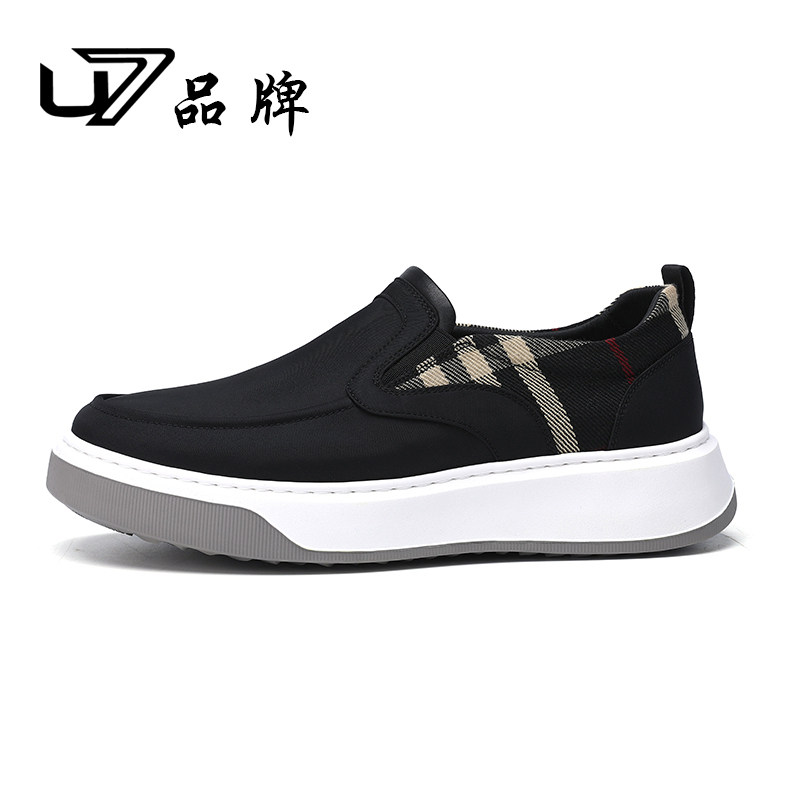 U7男鞋春季2026新款厚底避震帆布鞋男士一脚蹬轻便舒适休闲布鞋男