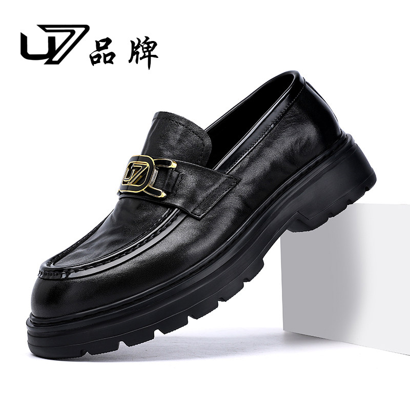 U7休闲皮鞋男冬季2025新款真皮厚底高端时尚头层牛皮商务正装皮鞋