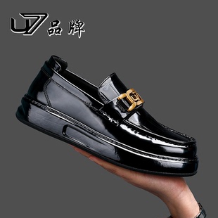 U7乐福鞋男2025新款真皮厚底一脚蹬休闲皮鞋男士头层牛皮商务皮鞋