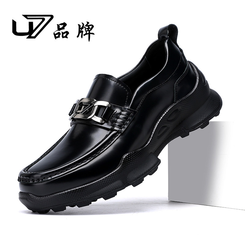 U7男士皮鞋2026新款真皮厚底一脚蹬时尚商务休闲皮鞋头层牛皮男鞋