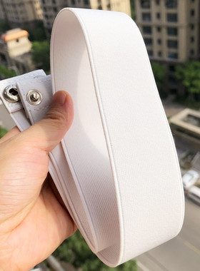 白色光面无痕暗扣弹力皮带松紧腰带女生连衣裙腰带百搭简约扣皮带