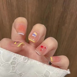 夏季手工穿戴甲美甲彩虹可爱水蜜桃笑脸腮红穿戴甲可拆卸指甲贴片