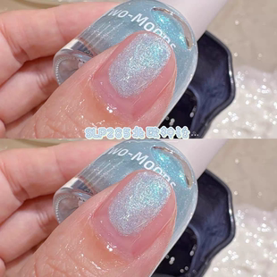 清冷奶蓝冰川蓝!指甲油SLP285极光蓝绿色爆闪亮片水性免烤可撕