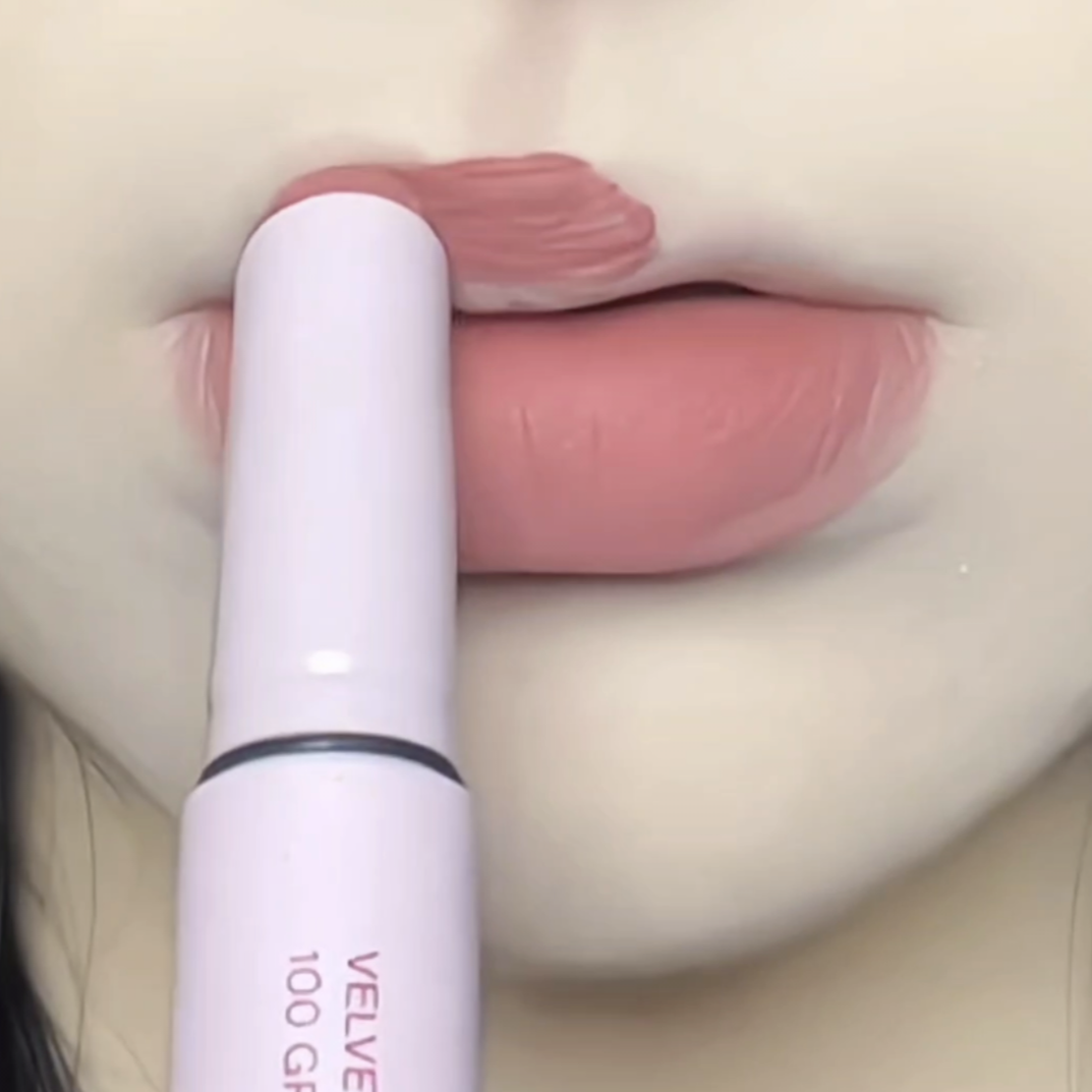 淡颜系蜜桃奶油灰粉~酵色粉雾口红笔100格雷粉裸粉色哑光不沾杯女