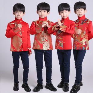 2020新款儿童唐装男童长袖宝宝中国风拜年服男孩复古中式礼服上衣