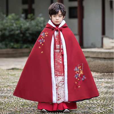 汉服披风男童冬款斗蓬加绒2023冬
