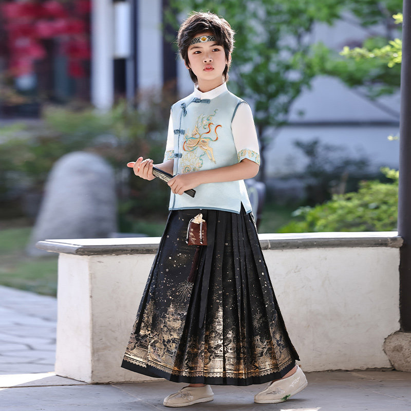 汉服男童2025新款夏马面裙中国风