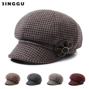 中老年人帽子女秋冬季 妈妈毛呢鸭舌帽老人奶奶加厚保暖老太太棉帽