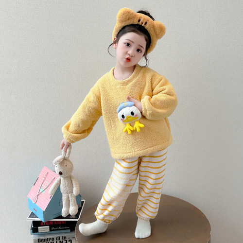 女童睡衣套装秋冬季加厚小女孩宝