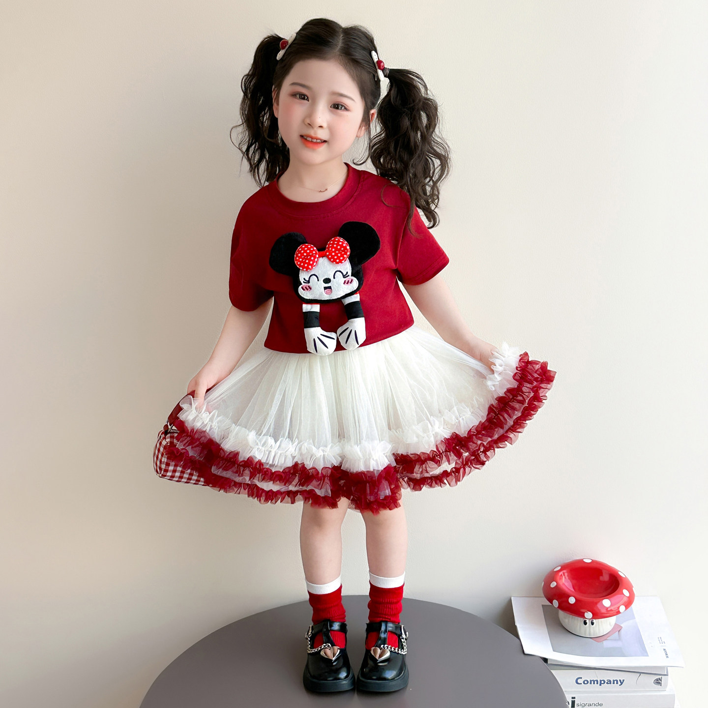 女童卡通套装夏季2026新款儿童洋气时髦夏装宝宝蓬蓬网纱公主裙子