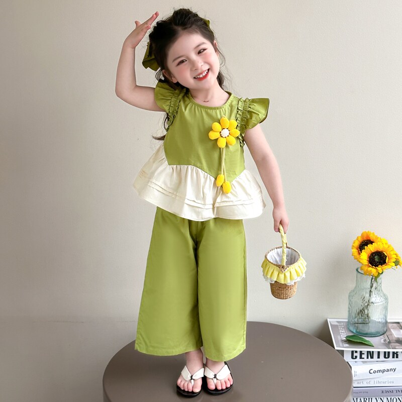 女宝宝夏季套装洋气2026新款儿童夏装超好看花朵两件套女小童衣服