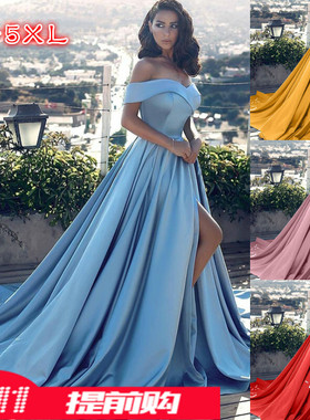 S-5XL大码晚礼服Plus-size women with one-collar evening dress