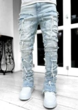 Мужские джинсы улицы растягивают прямые брюки мужские пластиковые уличные джинсы