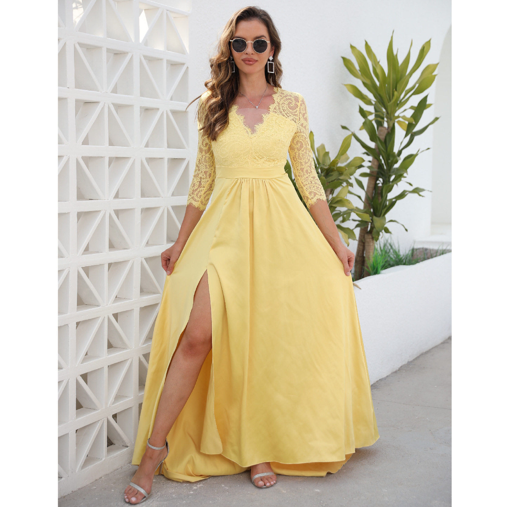 2022 여름 브이넥 여성 슬릿 파티 이브닝 ??드레스 슬릿 드레스