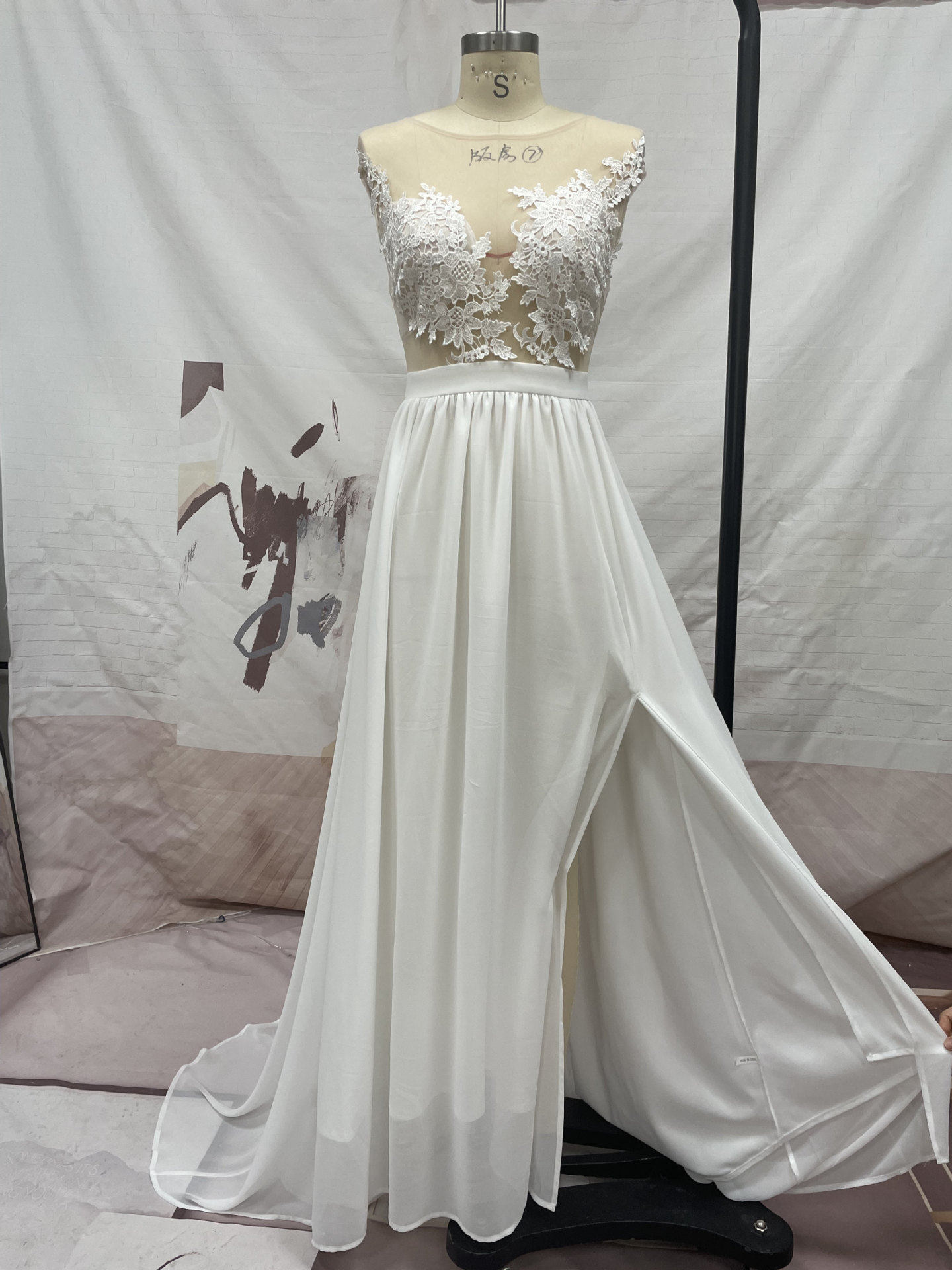 2022 여름 숙녀 화이트 쉬폰 이브닝 드레스 화이트 이브닝 드레스