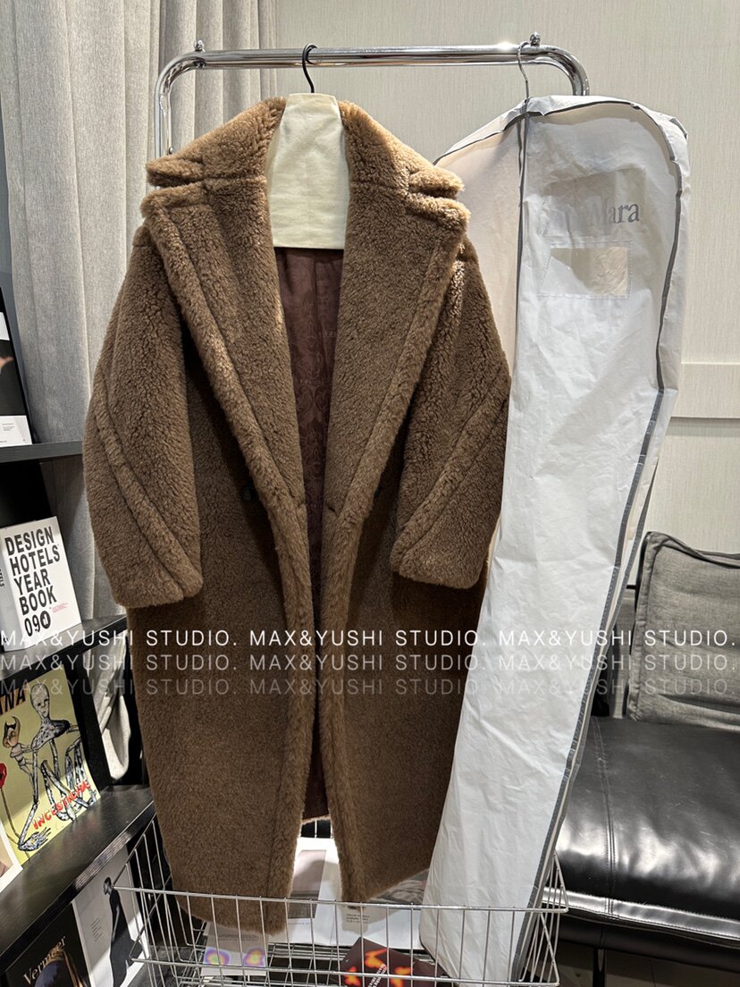 thumbnail for YUSHI teddy bear coat M family honey autumn and winter mid-length cocoon cocoon alpaca teddy coat