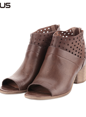 MJUS意大利牛皮鞋复古做旧女款鱼嘴凉鞋881006