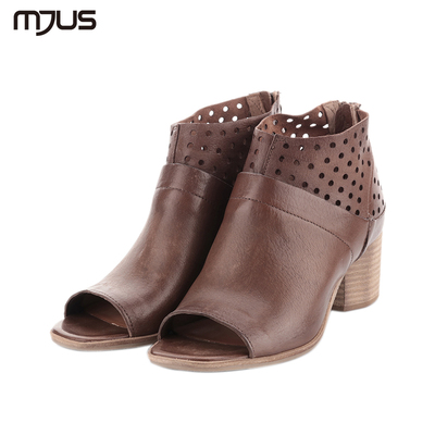 MJUS意大利牛皮鞋复古做旧女款鱼嘴凉鞋881006