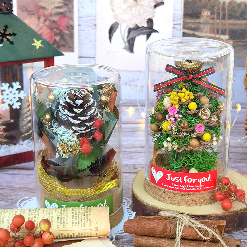 圣诞节真永生花松果树礼物成品