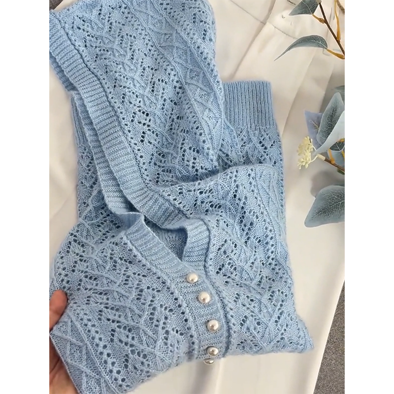 韩系宽松连帽慵懒风镂空针织衫女