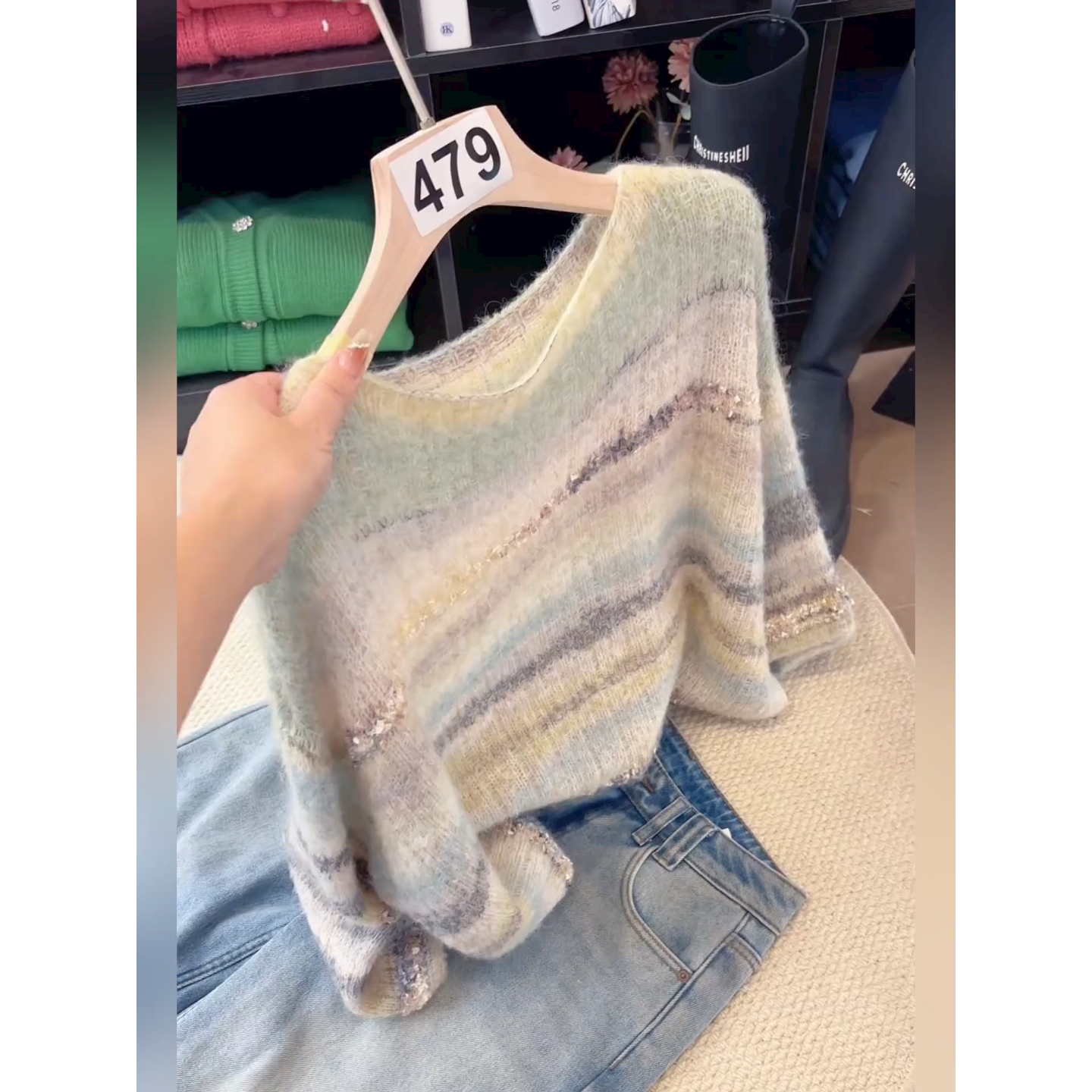 慵懒风宽松一字领羊毛针织衫毛衣