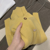 韩系复古鹅黄针织毛衣开衫 2024春秋款 爆款 女百搭气质别致春秋上衣