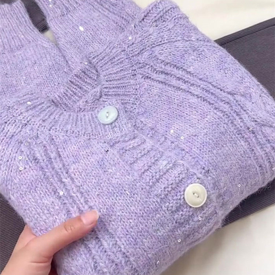 高级感软糯紫色毛衣针织开衫外套