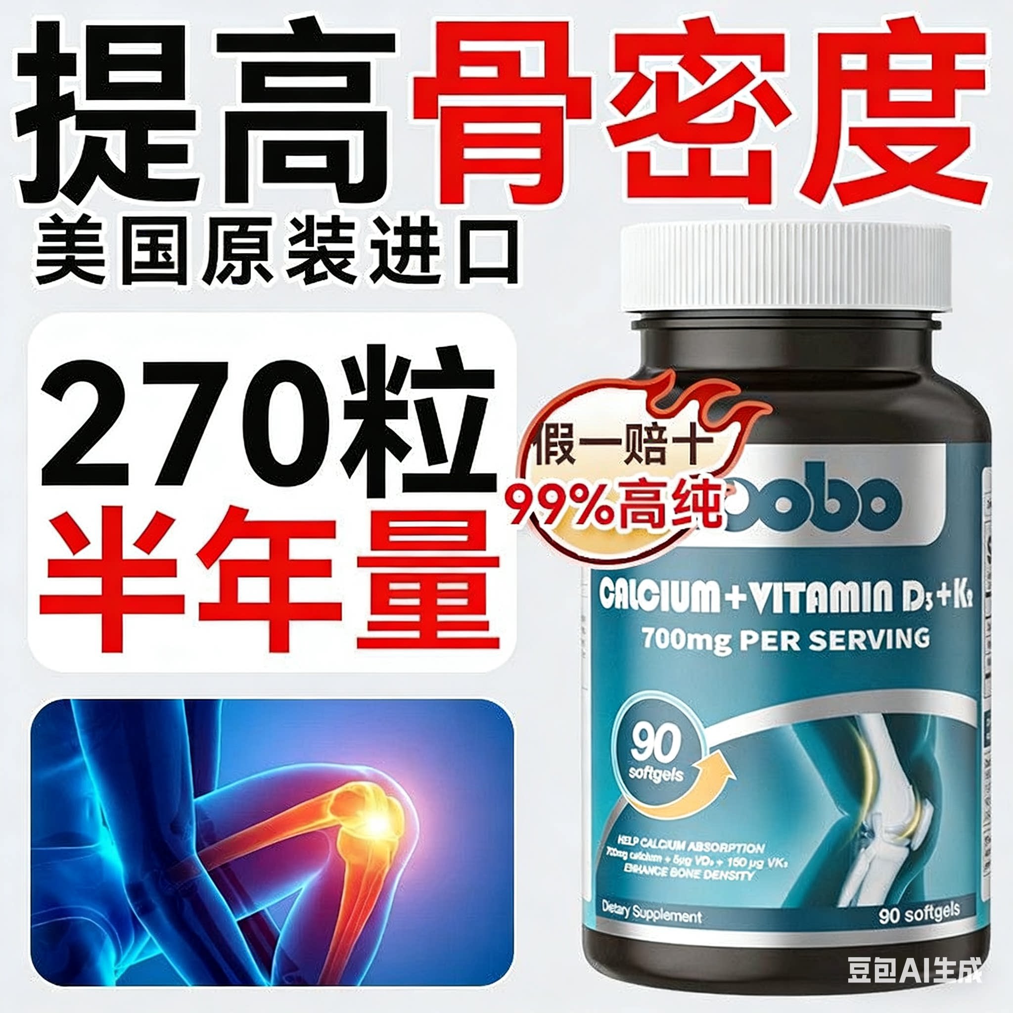 noobo美国K2孕妇液体钙D3柠檬酸钙中老年青少年维生素D钙片软胶囊图片