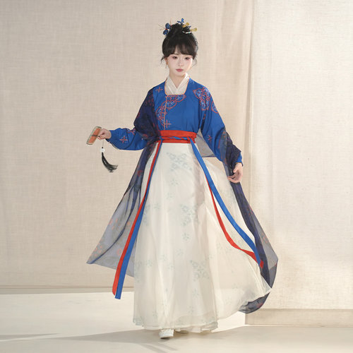 遇锦记原创汉服女【掌青】方领斜襟窄袖长衫国风汉服套装日常新款