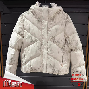 连帽满印休闲保暖羽绒外套162447945N 安踏速暖羽绒服女2024冬新款