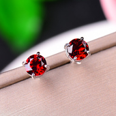 莫桑比克天然石榴石耳钉女S925纯银镶红宝石水晶耳环耳坠气质简约