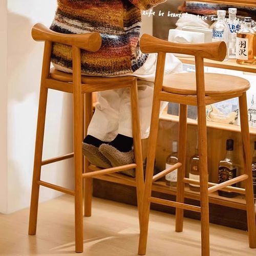 日式实木蝴蝶吧台椅家用高脚椅